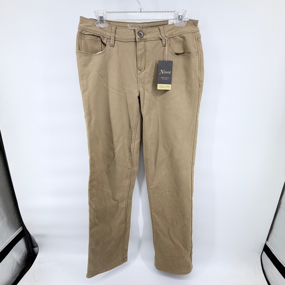 Natural Reflections Fleece Lined Pants Womens 6 Khaki Stretch Straight Leg